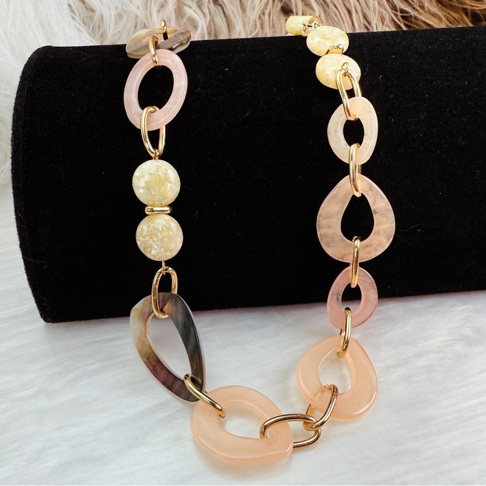 Long Lightweight Pink and Goldtone Chain Necklace